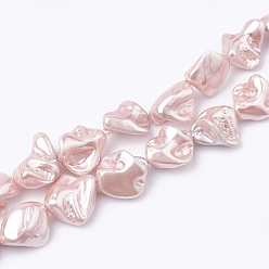 Pink Shell Pearl Bead Strands, Nugget, Pink, 13~27x12~23x6~21mm, Hole: 1mm, about 18~24pcs/strand, 14.96 inch~16.14 inch