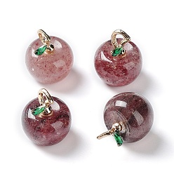 Quartz Fraise Pendentifs en quartz naturel à la fraise, avec boucles en alliage émaillé, pomme, pour la journée des professeurs, 16x14mm, Trou: 4x2mm