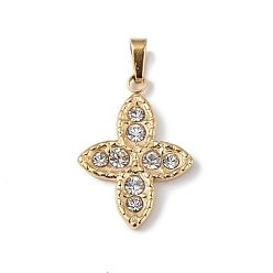 Oro Chapado de iones (ip) 304 acero inoxidable con colgantes de diamantes de imitación de cristal, encantos de la flor, dorado, 19.5x14x2 mm, agujero: 2x4 mm