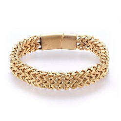 Golden 304 Stainless Steel Mesh Bracelets, with Brushed Magnetic Clasps, Golden, 8-5/8 inch(22cm), 12x6mm