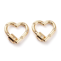 Golden Brass Micro Pave Clear Cubic Zirconia Screw Carabiner Lock, Heart with Star, Golden, 21x22x6mm
