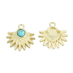 Light Gold Rack Plating Alloy Pendants, with Synthetic Turquoise, Cadmium Free & Nickel Free & Lead Free, Sun, Light Gold, 20.5x20x5mm, Hole: 2mm