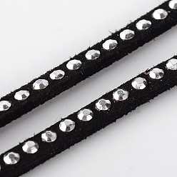 Negro Remache faux suede cord, encaje de imitación de gamuza, con aluminio, negro, 3x2 mm, sobre 20 yardas / rodillo