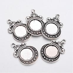 Antique Silver Tibetan Style Zinc Alloy Flat Round Pendant Cabochons Settings, Lead Free & Cadmium Free, Antique Silver, 28x19x2mm, Hole: 2.5mm, Tray: 12mm, about 192pcs/500g