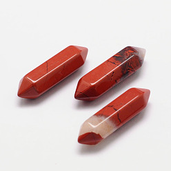 Rouge Perles de jaspe rouge naturel à facettes, pierres de guérison, baguette magique de thérapie de méditation d'équilibrage d'énergie de reiki, point double terminé, pour création de fil enroulé pendentifs , pas de trous / non percés, rouge, 30x9x9mm