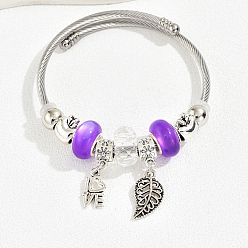 Mot Bracelet européen en acier inoxydable, bracelet à breloques pour femme, mot, diamètre intérieur: 2-3/8~2-3/4 pouce (6~7 cm)