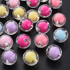 Mixed Color Transparent Acrylic Beads, Bead in Bead, Faceted, Round, Mixed Color, 16mm, Hole: 3mm, about 205pcs/500g