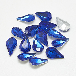 Sapphire Pointed Back Glass Rhinestone Cabochons, Back Plated, Faceted, teardrop, Sapphire, 10x6x3mm