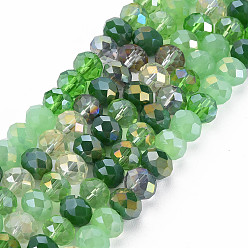 Vert Mer Perles en verre electroplate, de couleur plaquée ab , facette, rondelle, vert de mer, 7.5~8x6mm, Trou: 1.5mm, Environ 69~72 pcs/chapelet, 16.54 pouces~17.24 pouces (42cm~43.8cm)