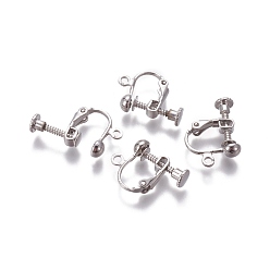 Platinum Rack Plated Brass Screw Clip-on Earring Findings, Spiral Ear Clip, Platinum, 13x17x4.5mm, Hole: 1.6mm