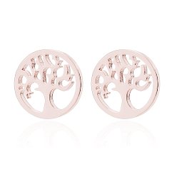 Rose Gold 304 Stainless Steel Tree of Life Stud Earrings for Women, Rose Gold, 10mm