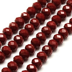 Dark Red Opaque Solid Color Crystal Glass Rondelle Beads Strands, Faceted, Dark Red, 10x7mm, Hole: 1mm, about 70pcs/strand, 20 inch
