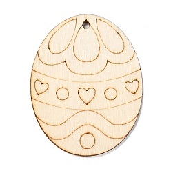 Heart DIY Crafts Easter Egg Shape Cutouts Pendants, with Hemp Rope, Heart Pattern, 74~84x58~68x2~2.5, Hole: 2.5~3mm, 10pcs/bag
