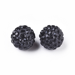 Jet Pave Disco Ball Beads, Polymer Clay Rhinestone Beads, Grade A, Jet, PP15(2.1~2.2mm), 14mm, Hole: 2mm