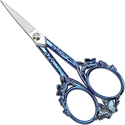 Blue 3 Chromium 13 Steel Scissors, Butterfly Pattern Craft Scissor, with Alloy Handle, for Needlework, Sewing, Blue, 120x50mm