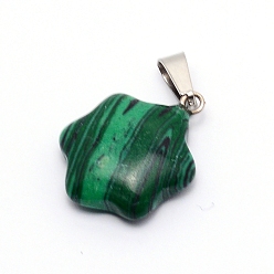 Malachite Synthetic Malachite Pendants, with Stainless Steel Fiding, Flower, 25x19x6mm, Hole: 2.5x6mm
