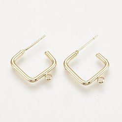 Real 18K Gold Plated Brass Stud Earring Findings, with Loop, Square, Nickel Free, Real 18K Gold Plated, 19x16x2mm, Hole: 1.5mm, pin: 0.8mm