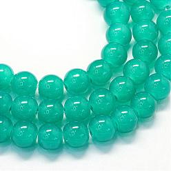 Cyan Foncé Cuisson imitation peinte jade verre brins de perles rondes, dark cyan, 10~10.5mm, Trou: 1.5mm, Environ 85 pcs/chapelet, 31.4 pouce