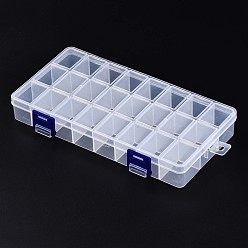Clear Polypropylene(PP) Bead Storage Container, 24 Compartment Organizer Boxes, with Hinged Lid, Rectangle, Clear, 21.7x11x3cm, compartment: 3.4x2.5cm