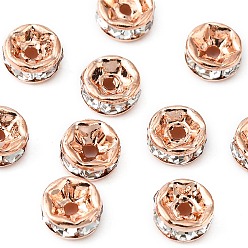 Crystal Brass Rhinestone Spacer Beads, Grade A, Straight Flange, Rondelle, Rose Gold, Crystal, 5x2.5mm, Hole: 1mm