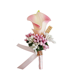 Pink Boutonnière corsage fleur imitation cuir pu, pour homme ou marié, garçons d'honneur, mariage, décorations de fête, rose, 120x60mm