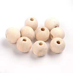 Navajo White Natural Unfinished Wood Beads, Round Wooden Large Hole Beads for Craft Making, Navajo White, 10mm, Hole: 4mm, about 5000pcs/1000g