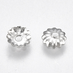 Platinum Iron Bead Caps, Nickel Free, Flower, Platinum, 5x1mm, Hole: 1mm