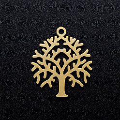 Golden 201 Stainless Steel Filigree Pendants, Tree of Life, Golden, 20x17x1mm, Hole: 1.5mm
