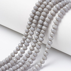 Gris Foncé Perles de verre opaques de couleur unie, facette, rondelle, gris foncé, 4x3mm, Trou: 0.4mm, Environ 130 pcs/chapelet, 16.54 pouce (42 cm)