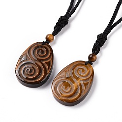 Tiger Eye Adjustable Natural Tiger Eye Teardrop with Spiral Pendant Necklace with Nylon Cord for Women, 35.43 inch(90cm)
