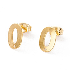 Real 24K Gold Plated 201 Stainless Steel Stud Earring Findings, with Ear Nuts and 304 Stainless Steel Pins, Oval with Hole, Real 24K Gold Plated, 11x7.5mm, Hole: 1.2mm, Pin: 0.7mm