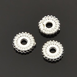 Silver Disc Plating Zinc Alloy Spacer Beads, Silver Color Plated, 7x2mm, Hole: 1.5mm