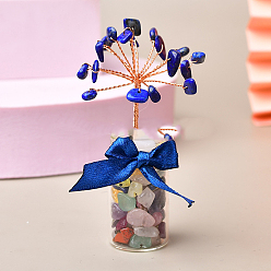 Lapislázuli Virutas de lapislázuli natural árbol de la vida decoraciones, botella de deseo de vidrio con alambre de cobre piedra de energía feng shui regalo para mujeres hombres meditación, 70~80 mm