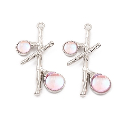 Pink Resin Pendants, Tree Charms with Rack Plating Platinum Plated Alloy Findings, Long-Lasting Plated, Lead Free & Cadmium Free, Pink, 37x23x6.5mm, Hole: 2mm