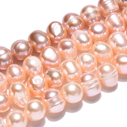 PeachPuff Natural Cultured Freshwater Pearl Beads Strands, Potato, PeachPuff, 6~9x6.5~7.5mm, Hole: 0.6mm, about 53~55pcs/strand, 13.78~14.17 inch(35~36cm)