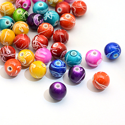 Couleur Mélangete Vaporisez perles peintes rondes acryliques drawbench, couleur mixte, 10mm, trou: 2 mm, environ 900 pcs / 500 g