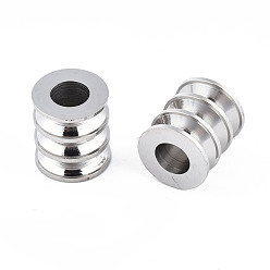 Stainless Steel Color 316 Surgical Stainless Steel European Beads, Large Hole Beads, Grooved Beads, Column, Stainless Steel Color, 9x8mm, Hole: 4mm