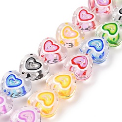 Mixed Color Handmade Lampwork Beads Strands, Heart, Mixed Color, 12x12x6mm, Hole: 0.7mm, about 30pcs/strand, 13.39''(34cm)