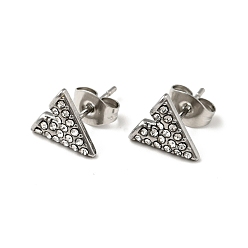 Stainless Steel Color Crystal Rhinestone Triangle Stud Earrings with 316 Surgical Stainless Steel Pins, 304 Stainless Steel Jewelry for Women, Stainless Steel Color, 9x9.5mm, Pin: 0.8mm