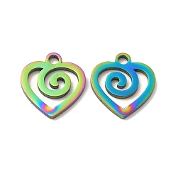 Rainbow Color Ion Plating(IP) 304 Stainless Steel Pendants, Heart Charm, Rainbow Color, 15x13.5x1.5mm, Hole: 2mm