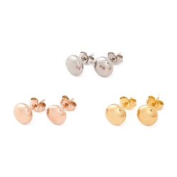 Mixed Color 6 Pairs 304 Stainless Steel Flat Round Stud Earrings for Women, Mixed Color, 8mm, Pin: 1mm
