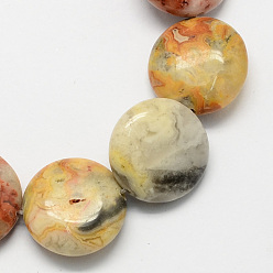 Pale Goldenrod Flat Round Gemstone Natural Crazy Agate Stone Beads Strands, Pale Goldenrod, 14x6mm, Hole: 1mm, about 28pcs/strand, 15.3 inch