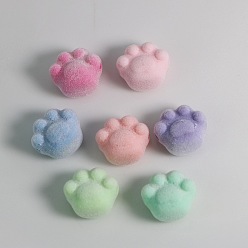 Mixed Color Flocking Beads, Cat Paw Print, Mixed Color, 18x17mm, 20Pcs/bag