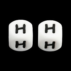 Letter H 20 piezas de cuentas de silicona con letras de cubo blanco 12x12x12 mm cuentas cuadradas del alfabeto con dados con 2 mm agujero espaciador cuentas de letras sueltas para pulsera collar fabricación de joyas, letter.h, 12 mm, agujero: 2 mm