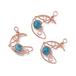 Apatite Natural Apatite Pendants, Moon Charms, with Rack Plating Rose Gold Tone Brass Findings, Cadmium Free & Lead Free, 31.5~33x22x8.5mm, Hole: 2.5~3mm