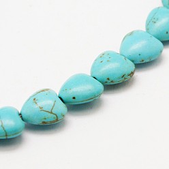Turquoise Perles coeur turquoise synthétique brins, teint, turquoise, 10x10x5mm, Trou: 1mm, Environ 42 pcs/chapelet, 15.7 pouce
