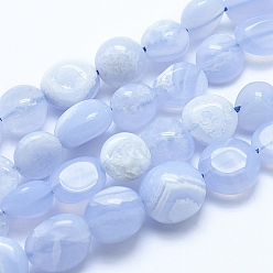 Blue Lace Agate Natural Blue Lace Agate Beads Strands, Tumbled Stone, Nuggets, 8~10mm, Hole: 0.8mm, about 30~35pcs/strand, 15.7 inch(40cm)
