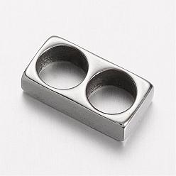 Stainless Steel Color 304 Stainless Steel Slide Charms, Rectangle, Stainless Steel Color, 14x7x4mm, Hole: 5.5mm