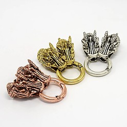 Mixed Color Dragon Head Alloy Spring Gate Rings, O Rings with Two Cord End Caps, Mixed Color, Mixed Color, 67x25x21mm, Hole: 8.5~9.5mm, Ring: 17mm Inner Diameter