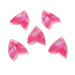 Фуксиновый УФ-покрытие Радужные радужные прозрачные акриловые подвески, очарование рыбий хвост, красно-фиолетовые, 27x25.7x5 мм, отверстие : 1.6 мм